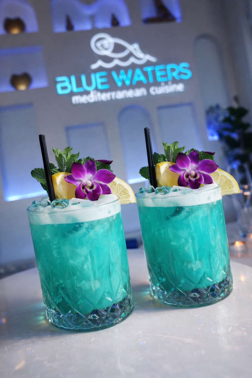 Blue Waters signature cocktails in the restaurant