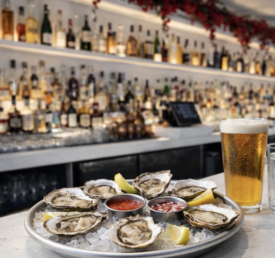 Oysters and a cold beer at the Blue Waters bar